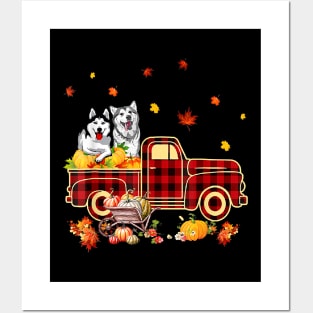 Husky Pumpkin Truck Fall Leaf Thanksgiving Halloween Posters and Art